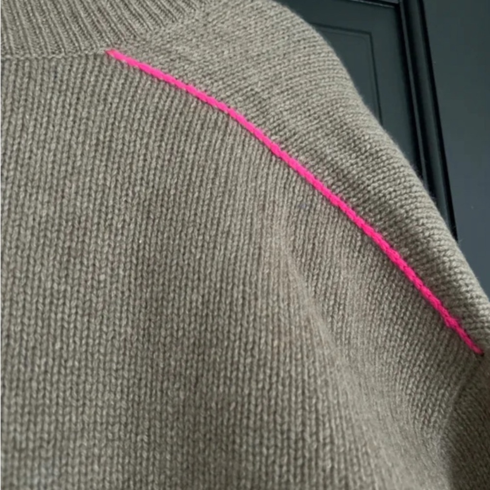 From Future Women's V-Neck Sweater - Tan with Pink Accents - Picture 3 of 5
